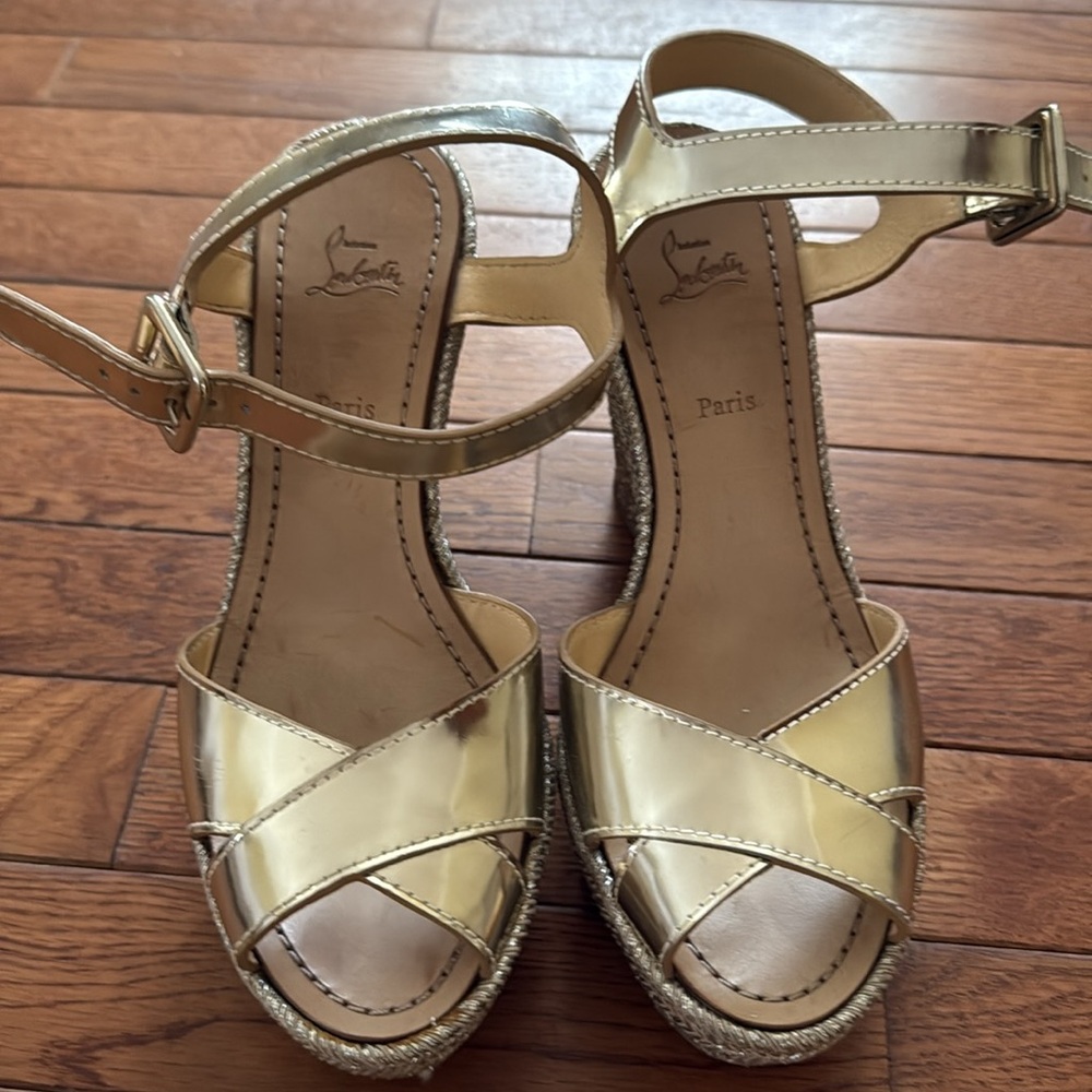 Christian louboutin espadrille glitter wedge sz 38 - Picture 6 of 14